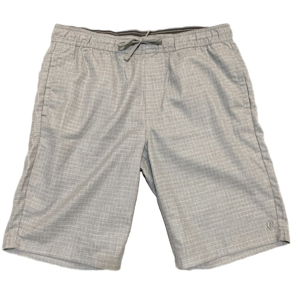 Hang Ten Drop in 34” Elastic Waist Walkshorts  Men’s Large Gray Check Pockets.